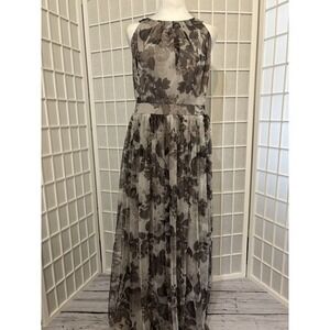 Candalite Gray Mesh Lined Dark Floral Maxi Dress‎ Sz Med Fairy Grunge Whimsigoth